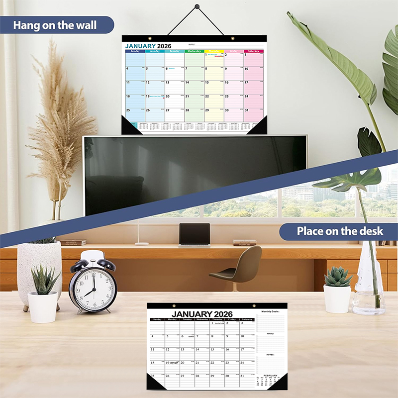 Neuer 2026 Wandkalender 18 Monate 2026–2027, täglich, wöchentlich, monatlich, Zeit, Agenda, Planer, Organizer, Heimbüro, Dekor, zum Aufhängen