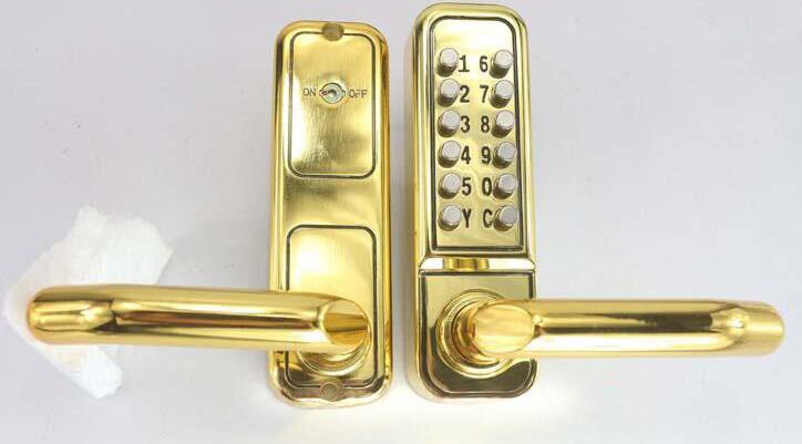 Waterproof Mechanical Gate Lock Handle Code Keypad Password Garden Wooden Door Lock Easy To Change Code Keyless Door Entry: Gold Single