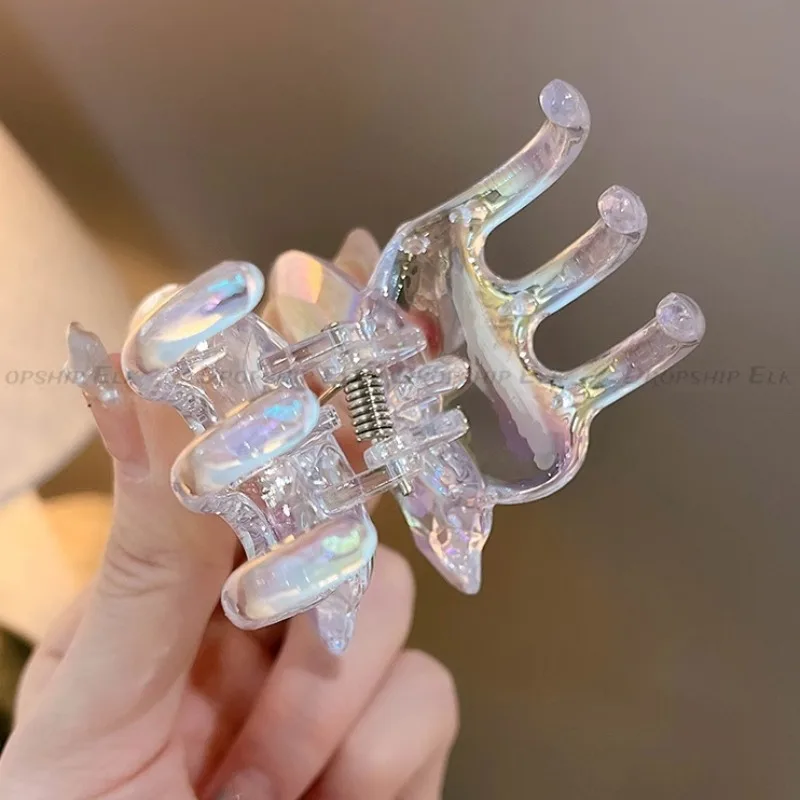 Pinza para el pelo de sirena y mariposa de cristal para niña, pinza para la cabeza trasera, pinzas para el pelo grandes transparentes, horquillas, tocado, accesorios para el cabello