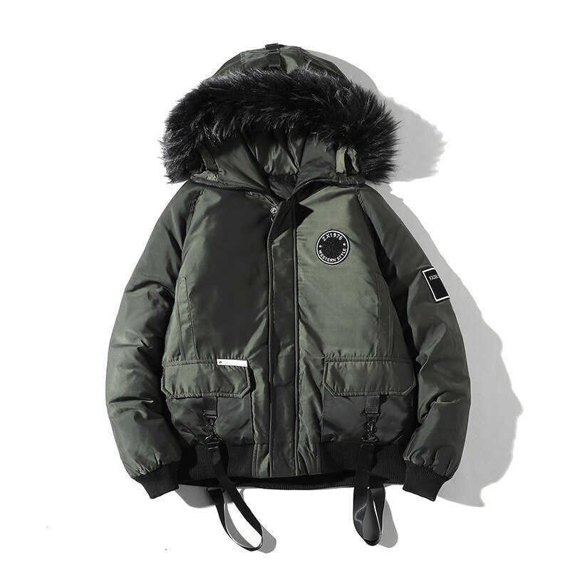 Vinterjacka herr kamouflage casual tjock varm parka manlig päls huva street style camo lös herr överrock abz 95