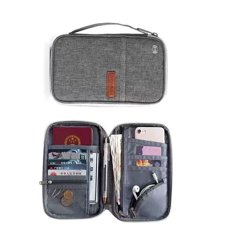 RFID Travel Passport Wallet Multi-Function Waterproof Family Passport Holder Trip Document Organizer Credit Card Package Purse: C-Gray