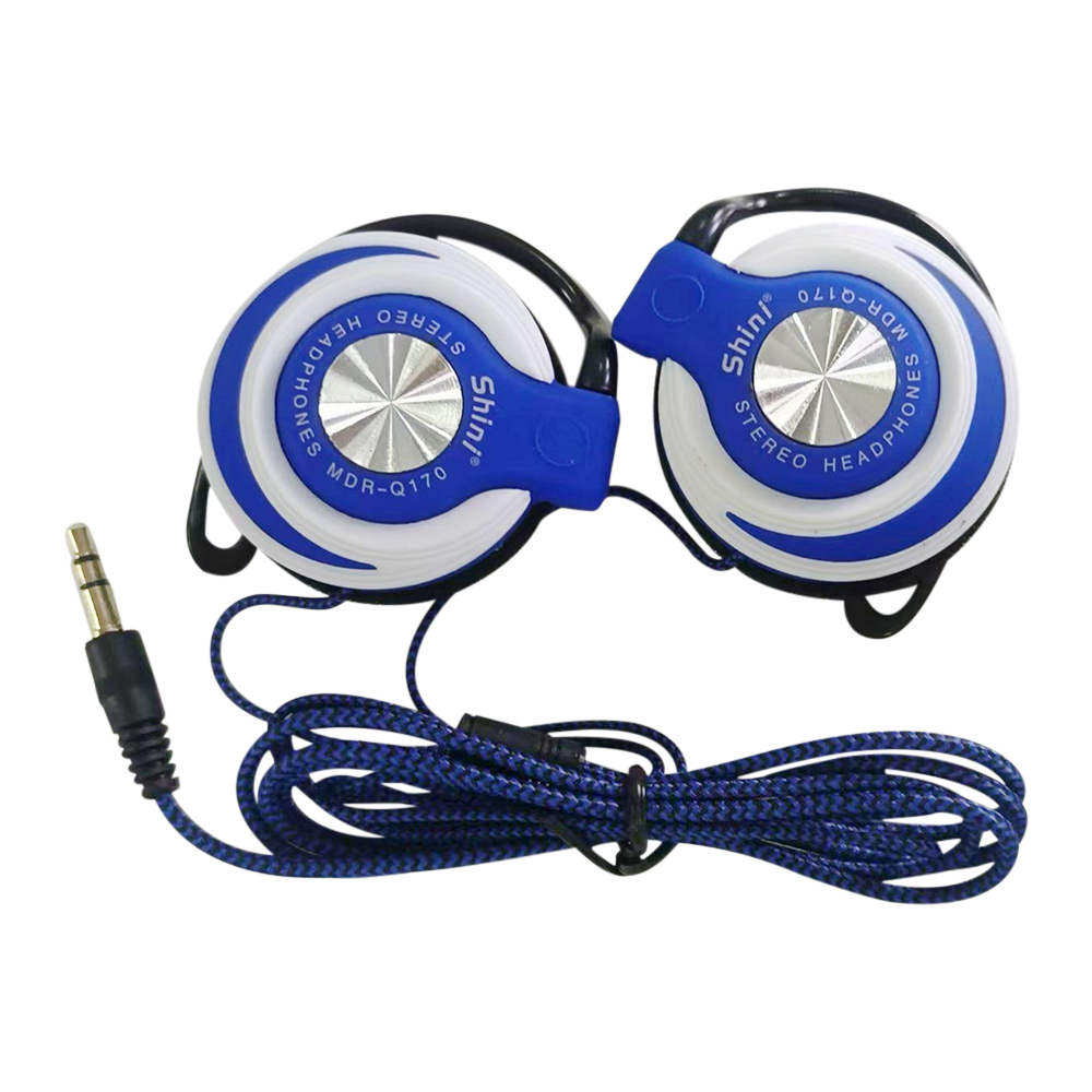 3.5mm Wired Headphones Stereo Heavy HiFi Bass Headset Over-ear Adjustable Ear Hook Earphones Music Earphone for Phone: Blue