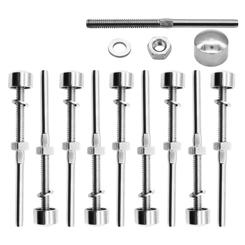 10 Pack Brushed 316 Stainless Steel Dome End Caps Swage Threaded Cable Tensioner for For 1/8 inch Cable Deck Railing Systems: Default Title