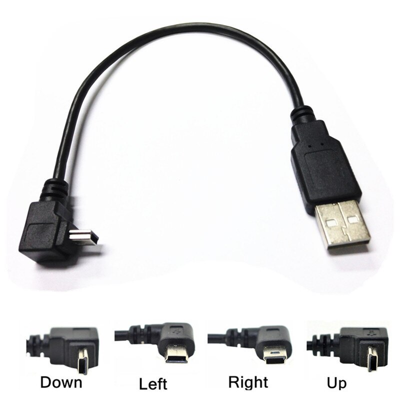 USB Data Cable A Male to Mini USB B 5Pin Male 90 Degree UP & Down & Left & Right Angle Adapter Charge Sync 0.25M 0.5M 1.5M 3M 5M