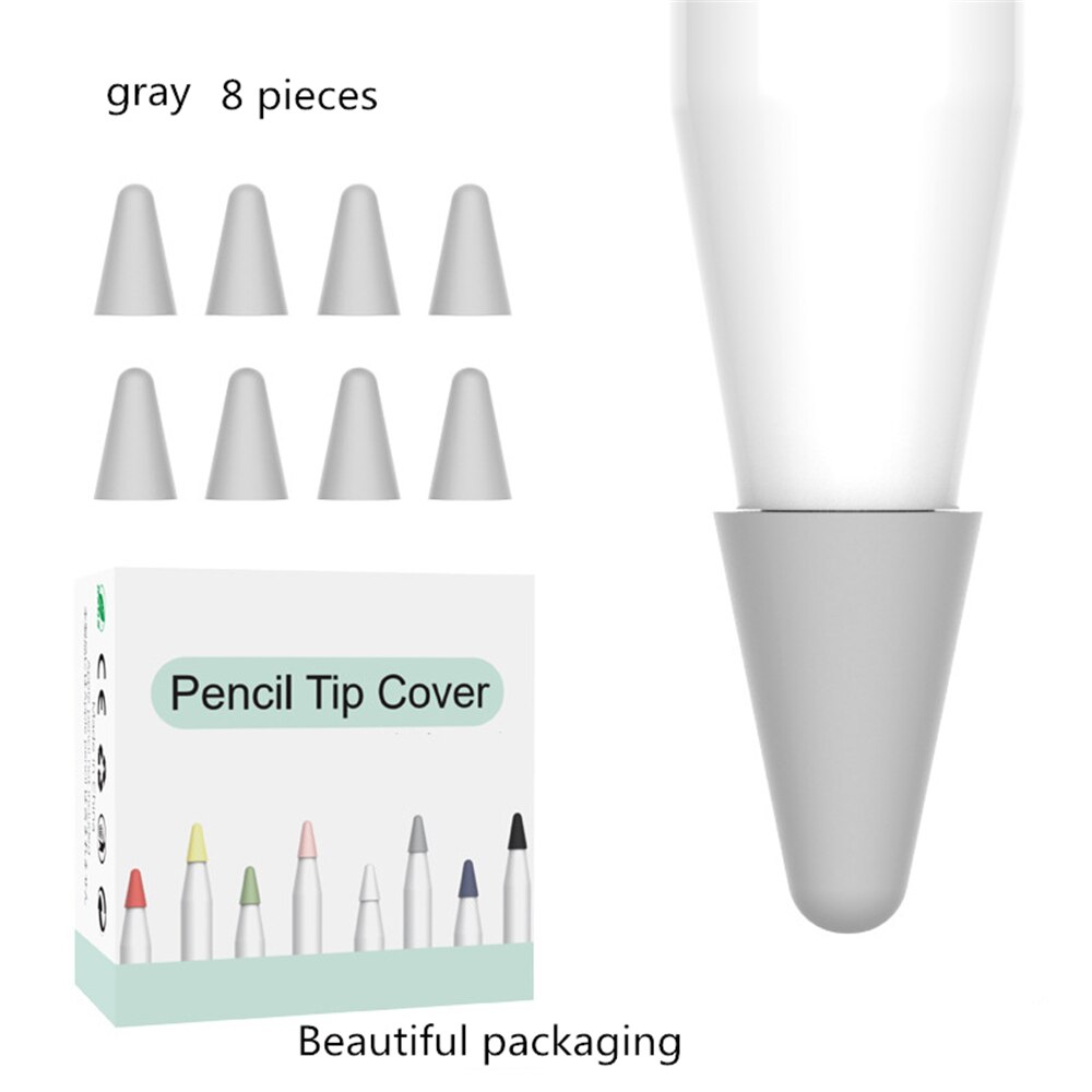 8Pcs/Lot For Apple Pencil 1 2 Tablet Stylus Touch Pen Nib Case Soft Silicone Protective Case For Apple Pen Case Touch Cover: Gray