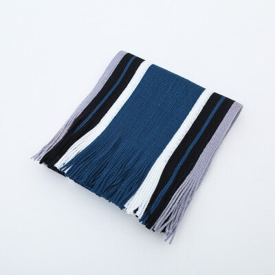 Hommes écharpe hiver rayé tricot Long châle enveloppement col foulards pour hommes décontracté gland Pashmina Tippet Simple étole: Striped Blue