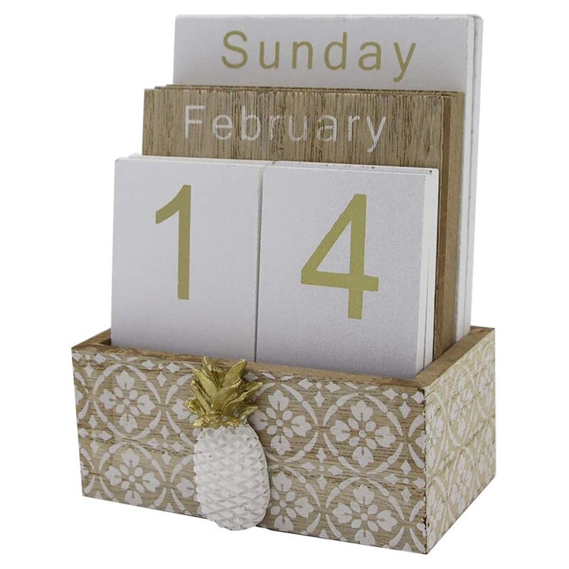 Wooden Flip Desk Blocks Calendar,Perpetual Plank/Table Calendar Display,for Home/Office Decoration,11.5X6.5X14.5CM