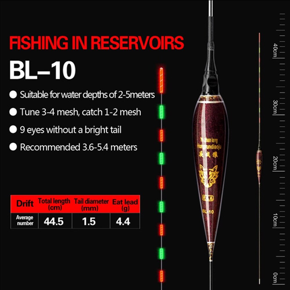 Fishing Float With Button Battery Night Luminous Light Stick Long Tail Electronic Buoy Strike LED Indicator Slip Drift Tube: BL-10