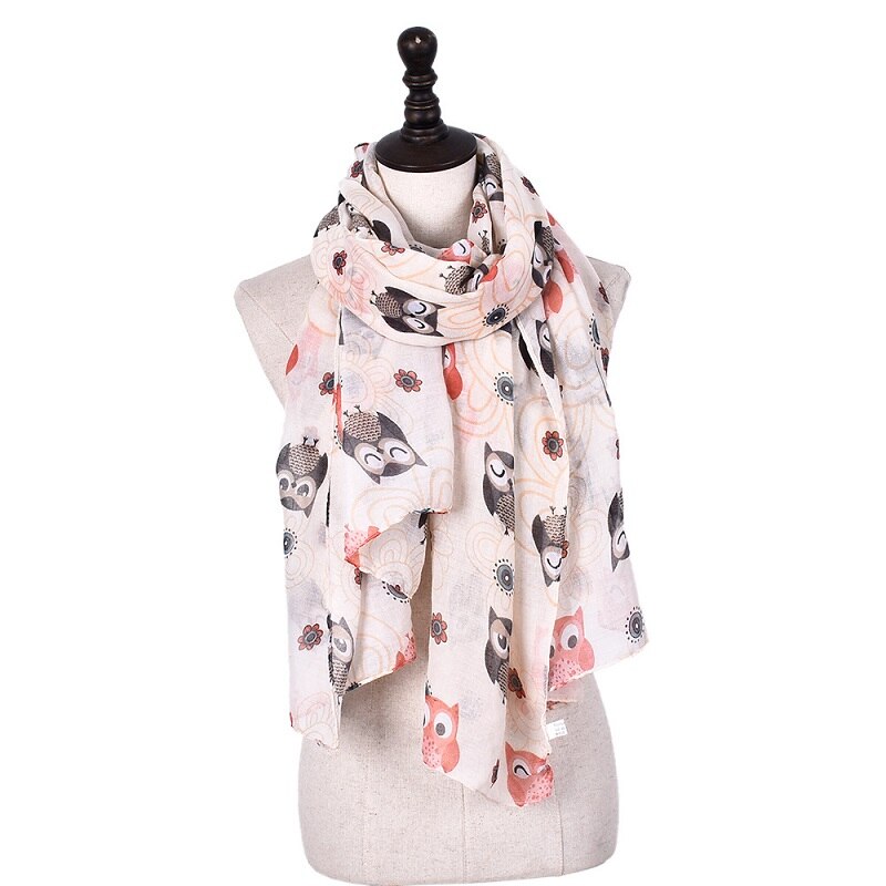 coton Voile mince écharpe femmes dessin animé hibou imprimer châle musulman Hijabs foulard enveloppe islamique femme étole 80x190cm: beige yellow