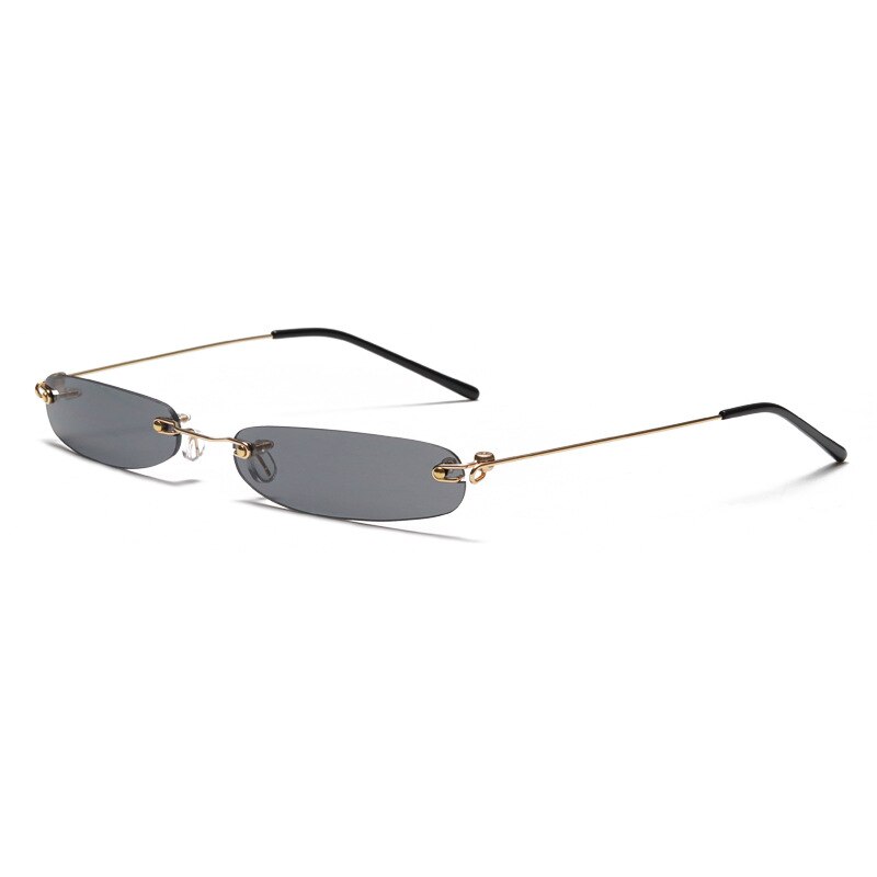 Muselife Smalle Zonnebril Mannen Randloze Zomer Rood Blauw Zwart Rechthoekige Zonnebril Voor Vrouwen Kleine Gezicht: 1-Gold-Black