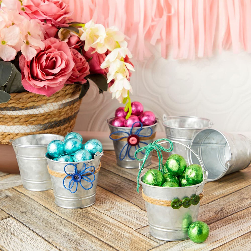 Paquete de 6 cubos pequeños de metal galvanizado con asas, mini cubos de estaño para recuerdos de , suculentas, decoración rústica del hogar