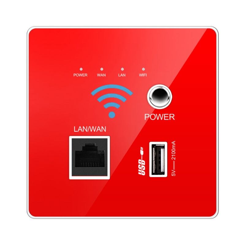 300m transmissionshastighed trådløs wifi vægindlejret router usb opladningsstik wifi repeater til hjemmebrug: Rød