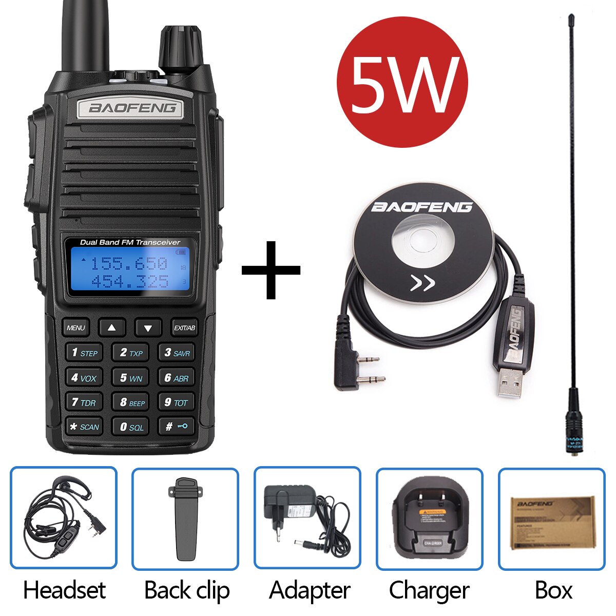 BaoFeng UV-82 walkie-talkie 5W VHF UHF Baofeng podwójny PPT UV 82 dwukierunkowe Radio 10 KM Baofeng UV82 Transceiveruv UV9R UV5R Ham Radio: add 771 cable
