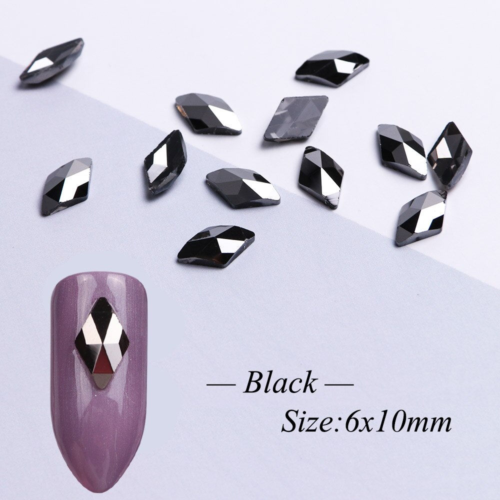 10 pièces losange ongles strass cristaux Flatback verre pierres manucure Nail Art décoration breloques gemme bijoux accessoires JI717: Black