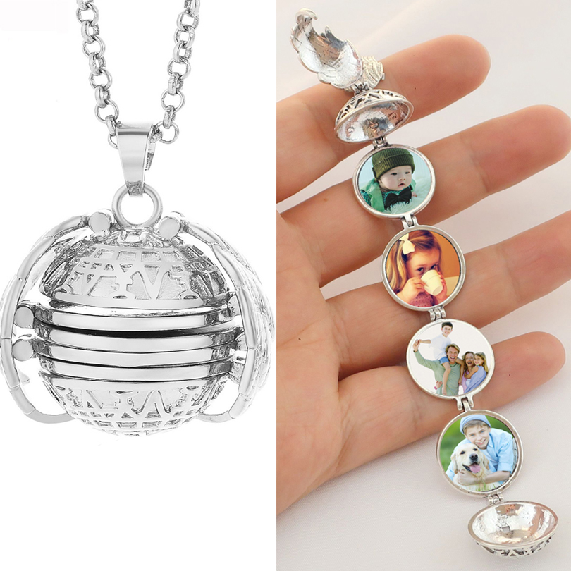 Magic 4 Photo Pendant Locket Necklace Memory Floating Angel Wings Family Pictures Jewelry KAN003