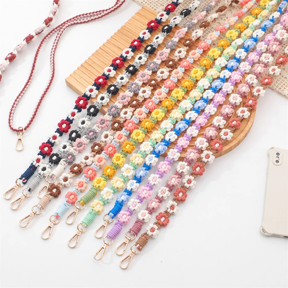 Handgemaakt Madeliefje Verstelbare Lengte Geweven Riem Universele Telefoonband Handgeweven Daisy Bloem Mobiele Telefoon Tas Cross-Body Lanyard