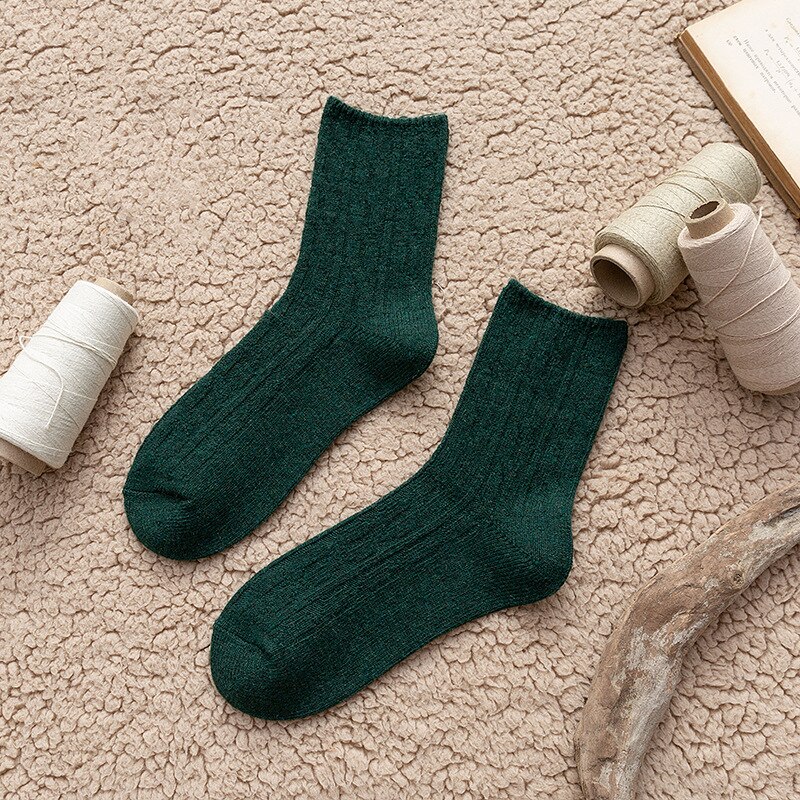 Solid cashmere uld kvinde sokker afslappet efterår vinter tyk varme lange strømper til kvinder japansk kawaii harajuku vintage streetwear: Grøn