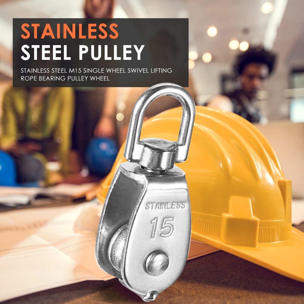 Stainless Steel M15 Single Wheel Swivel Lifting Rope Bearing Pulley Wheel Stainless Steel Heavy Duty Lifting Rope