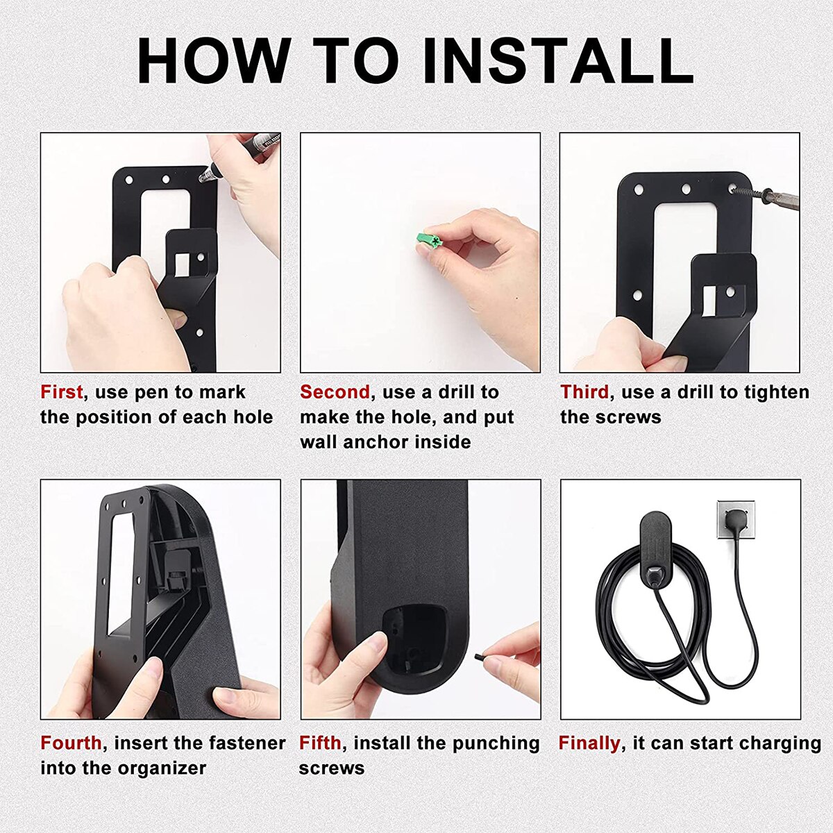 Car Charging Cable Holder Organizer Wall Mount Connector Adapter Auto Charger Bracket Car Accessories for Tesla Model 3 X S Y