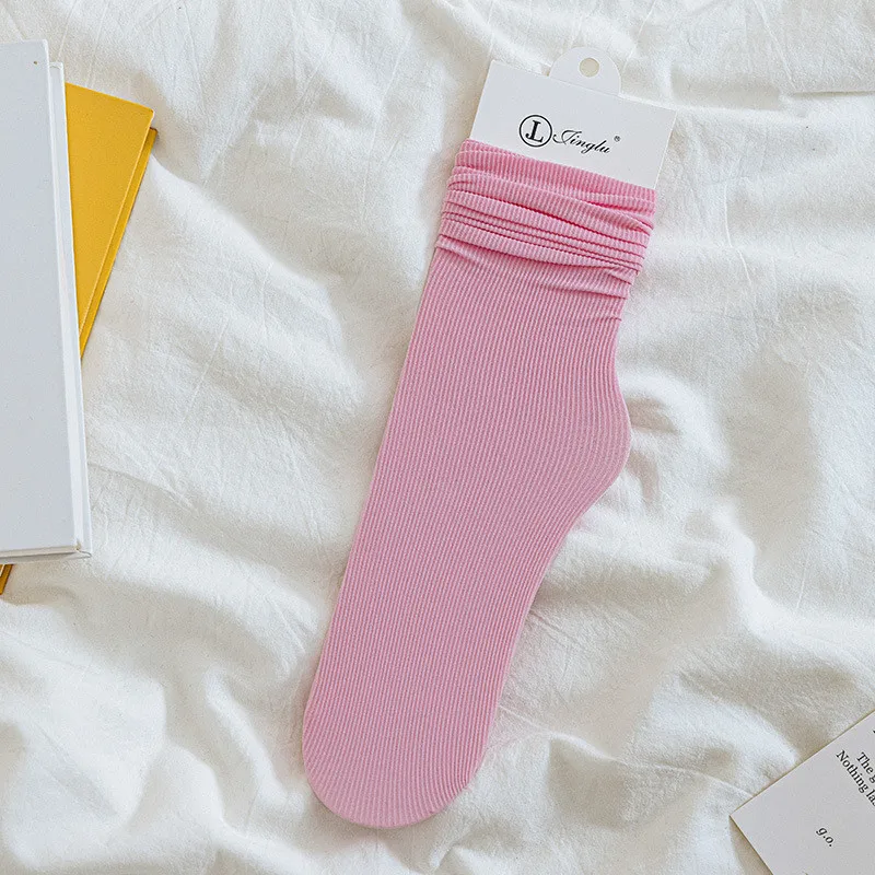 Women Ruffled Edge Bing Bing Socks Summer Ultra-thin Absorb Sweat Prevent Odor Soft Ice Velvet Harajuku Stretch Elasticity Socks: Tamanho Único / Verde