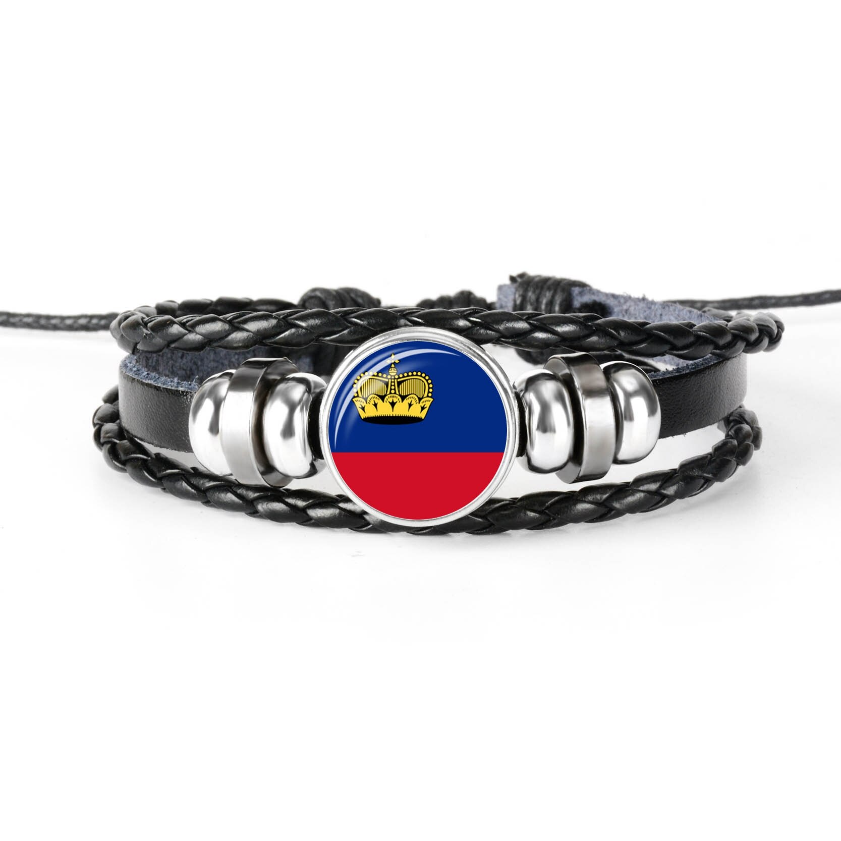 Pulsera de cuero hecha a mano para hombres y mujeres, brazalete con de la bandera de Rusia, con cabujones de cristal, de joyería,: LIECHTENSTEIN