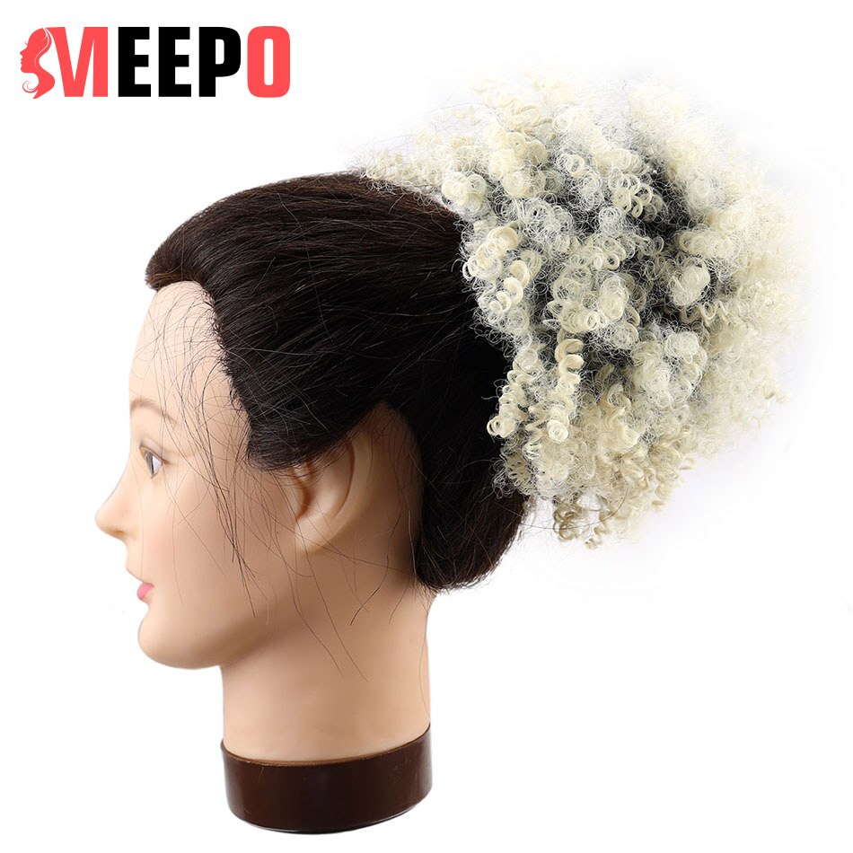 T1B/613 Synthetic Short Curly Drawstring Ponytail High Puff Natural Afro Puff with Bangs Heat Resistant Clip In Hair: Default Title