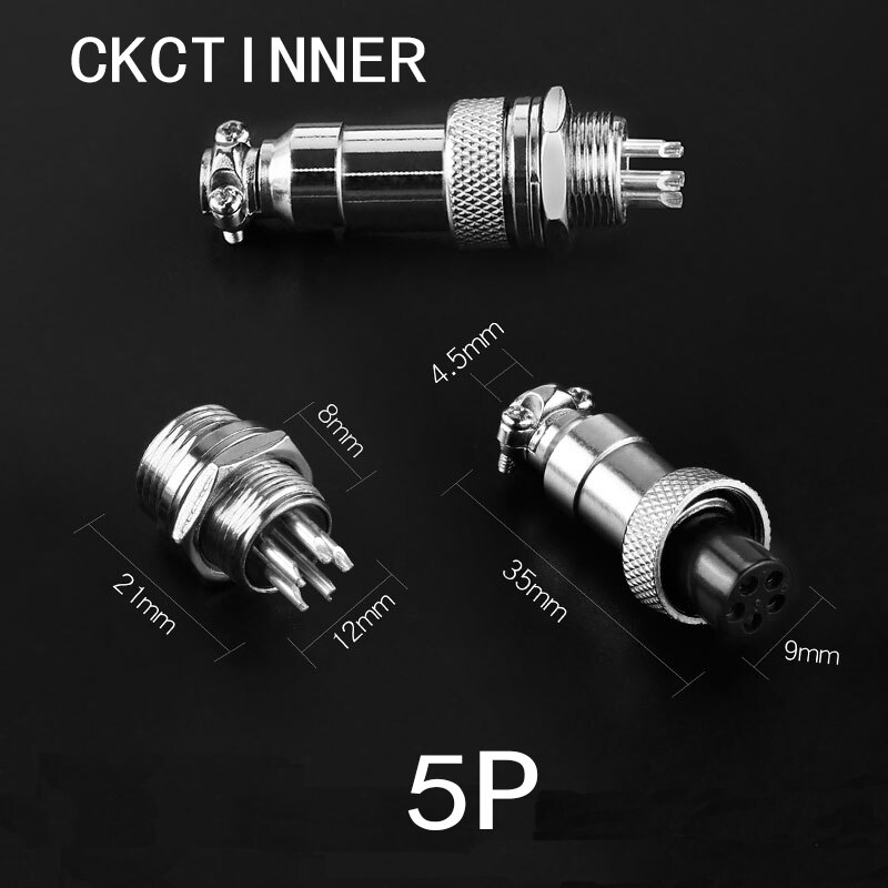 1 set GX12 / 2/3/4/5/6/7 Pin male + female 12mm 88-93 Circular aviation cable plug plastic connector: GX12 5P