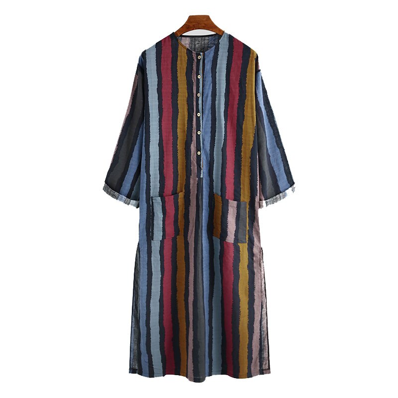 Túnica popular de Oriente Medio para hombre, informal islámica de manga larga árabe a rayas, Túnica musulmana de Camisa estampada, otoño e invierno,