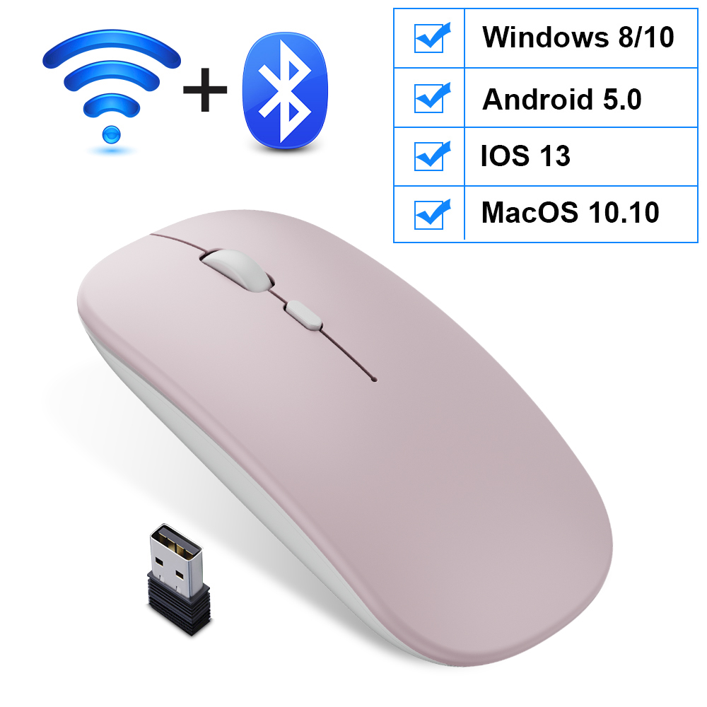 Wireless Mouse Bluetooth Mouse Computer USB Mouse Gamer Ergonomic Silent Mause Rechargeable Mice Wireless Optical For PC Laptop: Bluetooth Pink