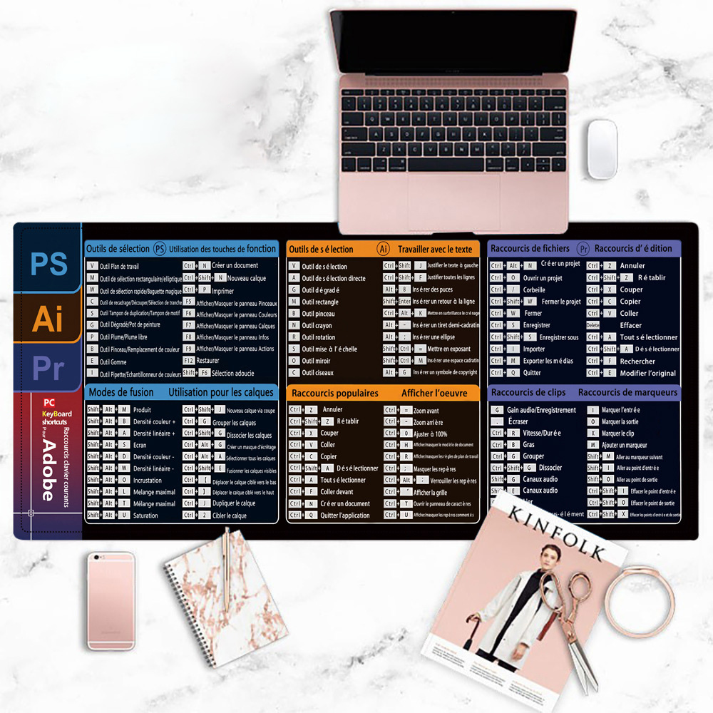 French Excel Shortcuts Mouse Pad Large Extended Office Computer Desk Mat Big Keyboard Mousepad With Stitched Edge Non-Slip Base: XS / BROWN