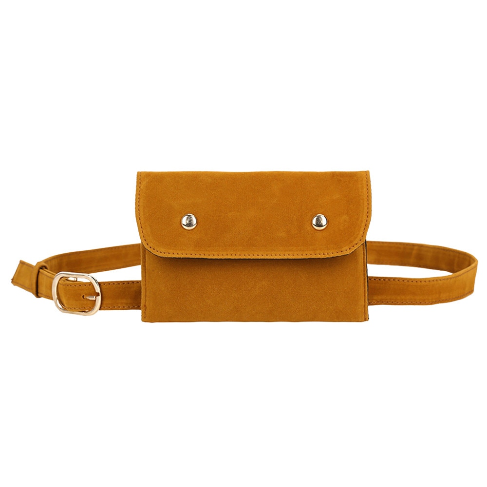 magnet Button Belt Women Pure Color Square Flock Buckle Solid Color Girl's Messenger Bag Chest Bag Waist Bags Damen Taschen: Brown