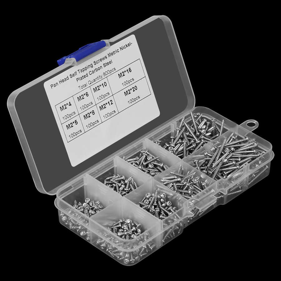 screw thread repair thread repair kit 800pcs M2 Drive Pan Self-Tapping Screws Woodworking Fastener with Box