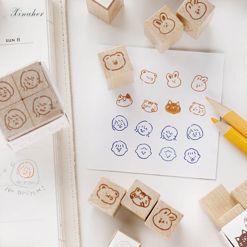Cute girl boy animal expression decoration stamp wooden rubber stamps for scrapbooking stationery DIY craft standard stamp