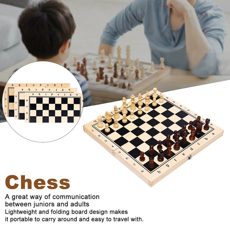 Large Magnetic Wooden Folding Chess Set Felted Game Board 29/34/39cm Interior Storage Adult Kids Family Game Chess Board