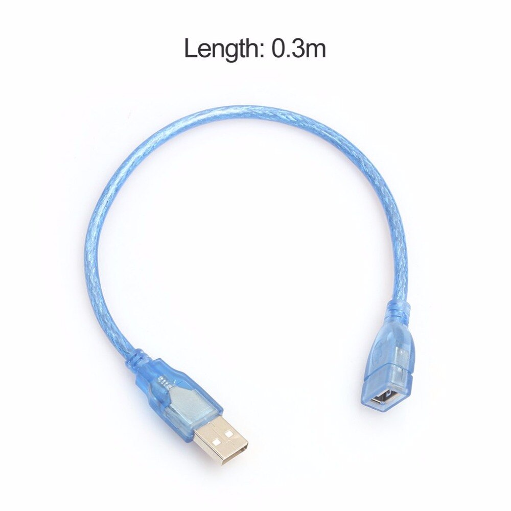 30cm höghastighets usb 2.0 förlängningskabel transparent blå hane till hona usb förlängningssladd kopparkärna usb kort kabel