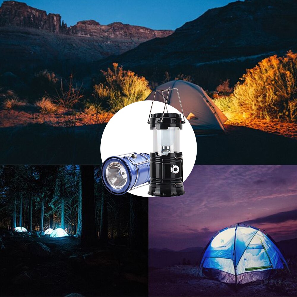 Portátil Camping linterna recargable de luz al aire libre tienda de campaña luz energía Solar lámpara colapsable linterna luz de emergencia de la antorcha