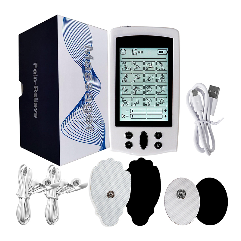 Electric Pulse Massager Tens EMS Muscle Stimulator 16Modes Digital Therapy Machine Massager Pain Relief Tool Health Care Machine: EU Plug / With Box