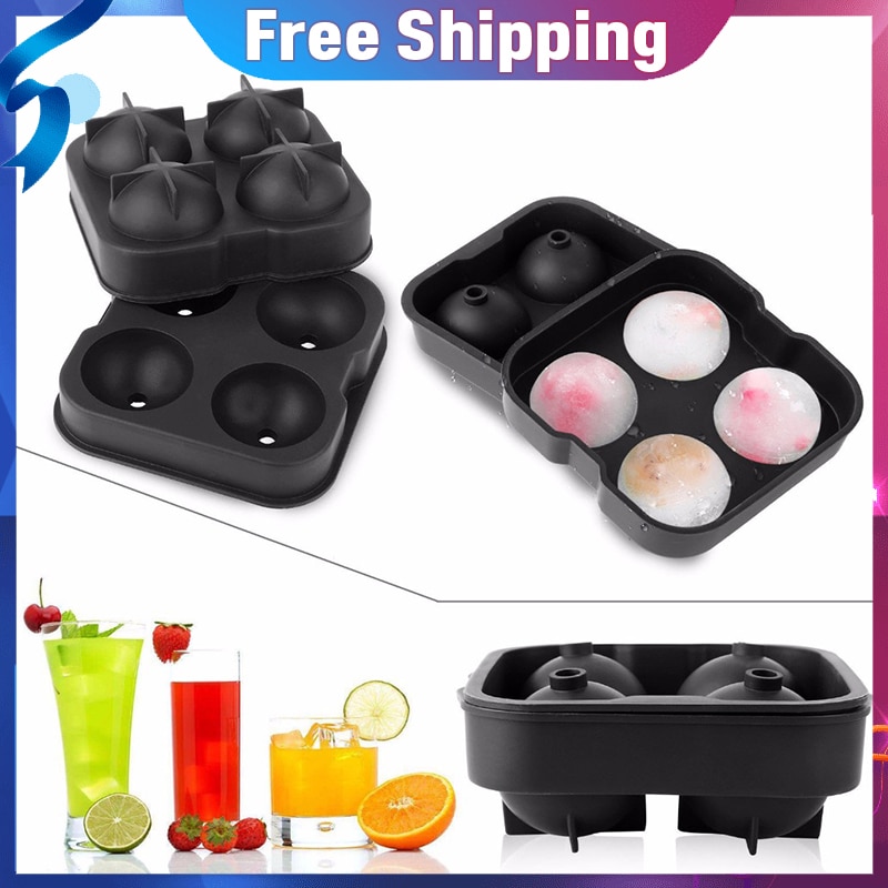1 st 4 hål rund whisky silikon isbitsbricka form boll iskub bollmaskin form silikon iskula form för festbar
