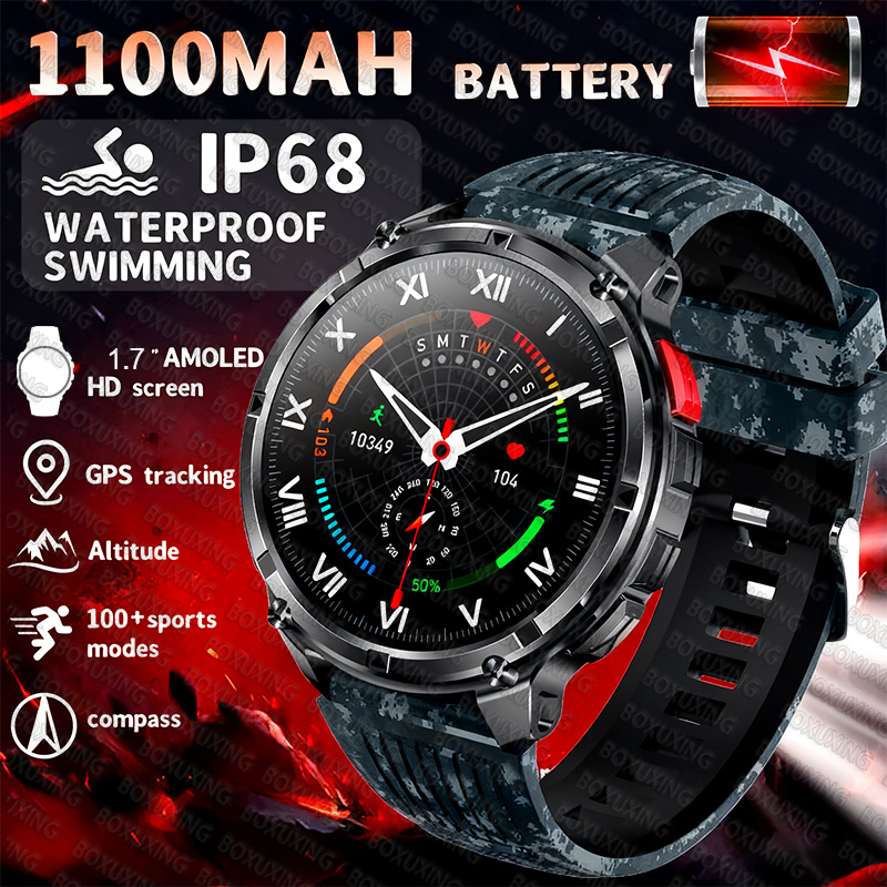 2025 Nuovo Sport All'aria Aperta Astuto Della Vigilanza Degli Uomini di Schermo HD 1100mAh Batteria di Grande Lungo Tempo di Standby Chiamata Bluetooth Orologio Sportivo Impermeabile: Blu