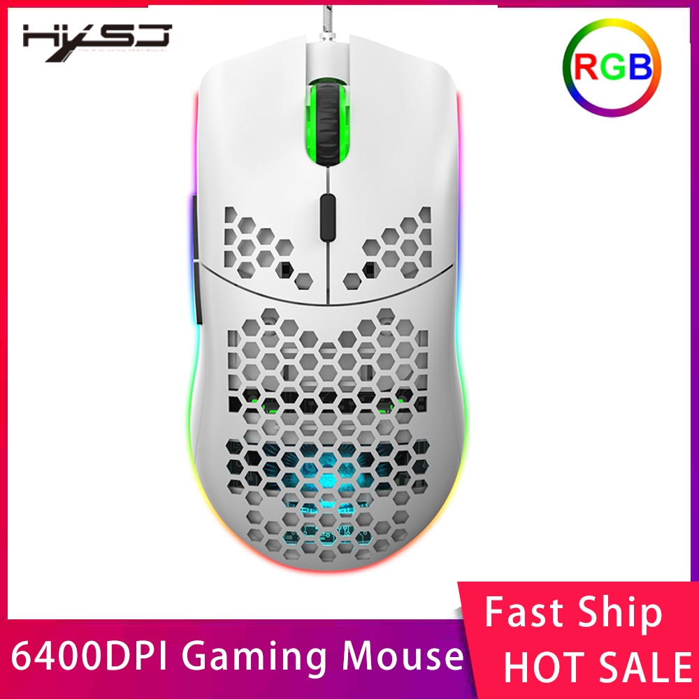 HXSJ J900 USB Wired Gaming Mouse RGB Gaming Mouse with Six Adjustable DPI Ergonomic for Desktop Laptop PC Computer Office