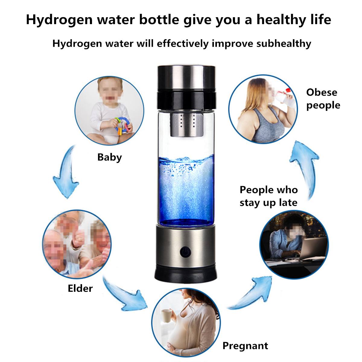 Générateur riche en hydrogène filtre à eau Portable tasse ioniseur H2 PEM hydrogène bouteille alcaline électrolyse boisson hydrogène 500ML