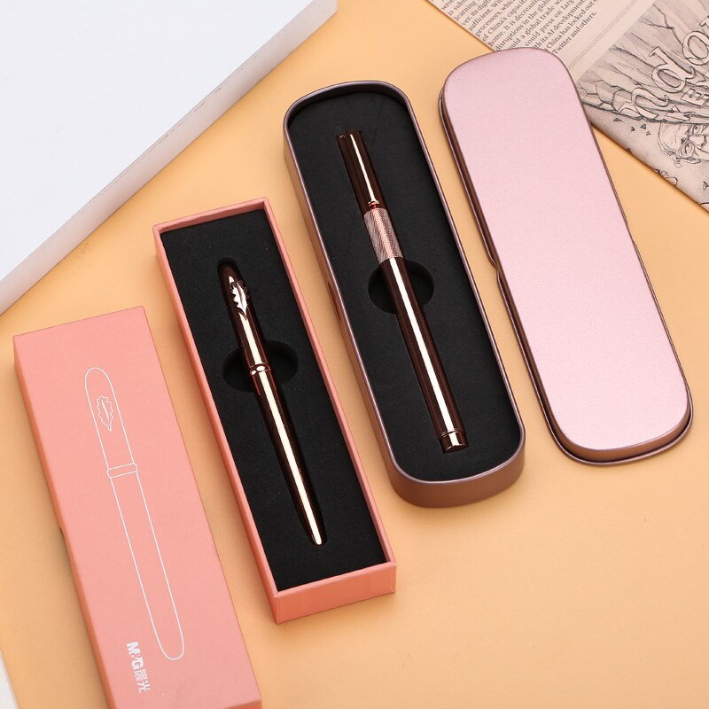 M &amp; G – stylo-plume de luxe, couleur or Rose, ensemble de stylos à encre liquide métallique, de calligraphie, 0.38mm 0.5mm, pour papeterie scolaire, mignon kawaii