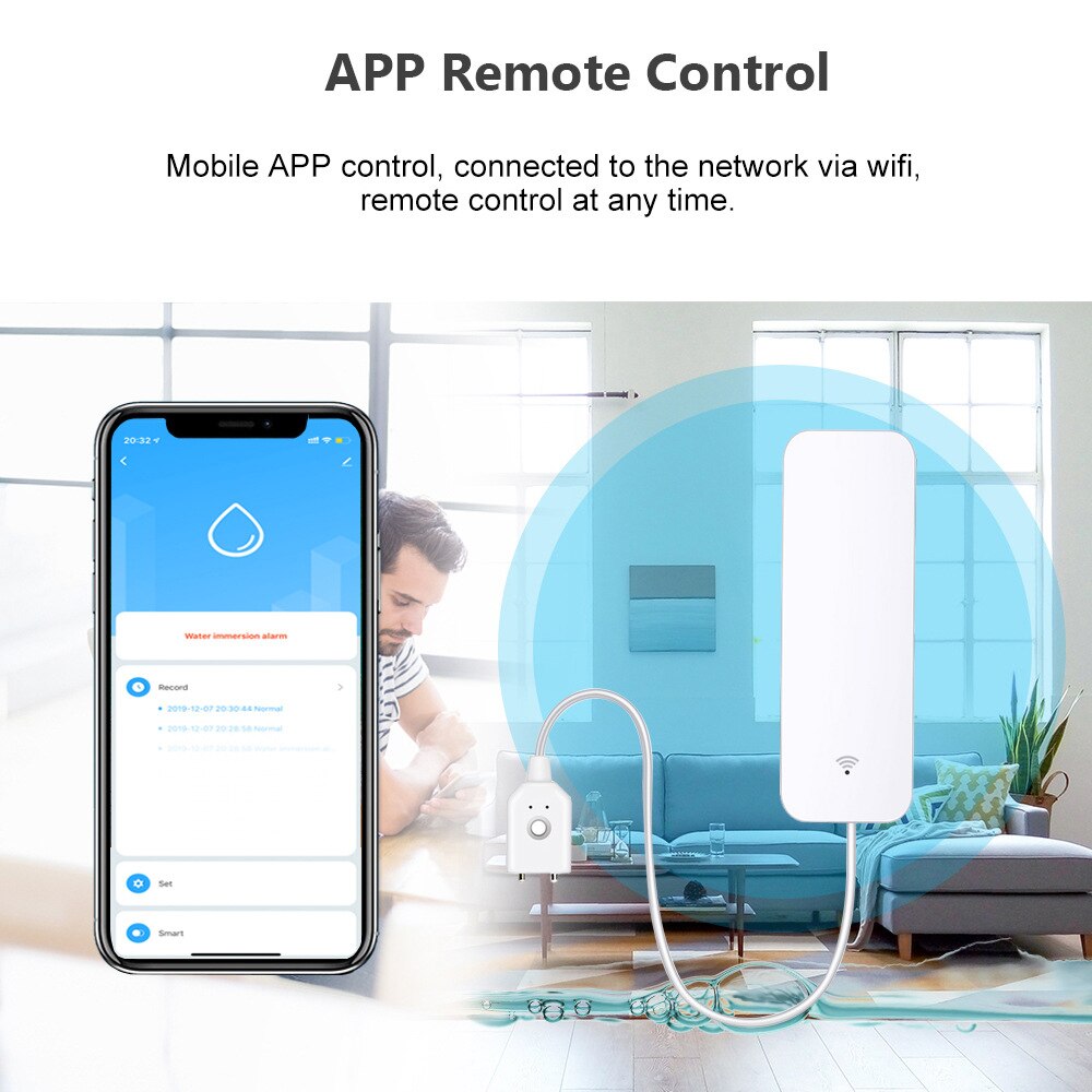 Tuya WiFi Water Leak Sensor, Water Leak Detector, Smartlife APP Notification Alerts,Water Flood Leak Alarm Home Security