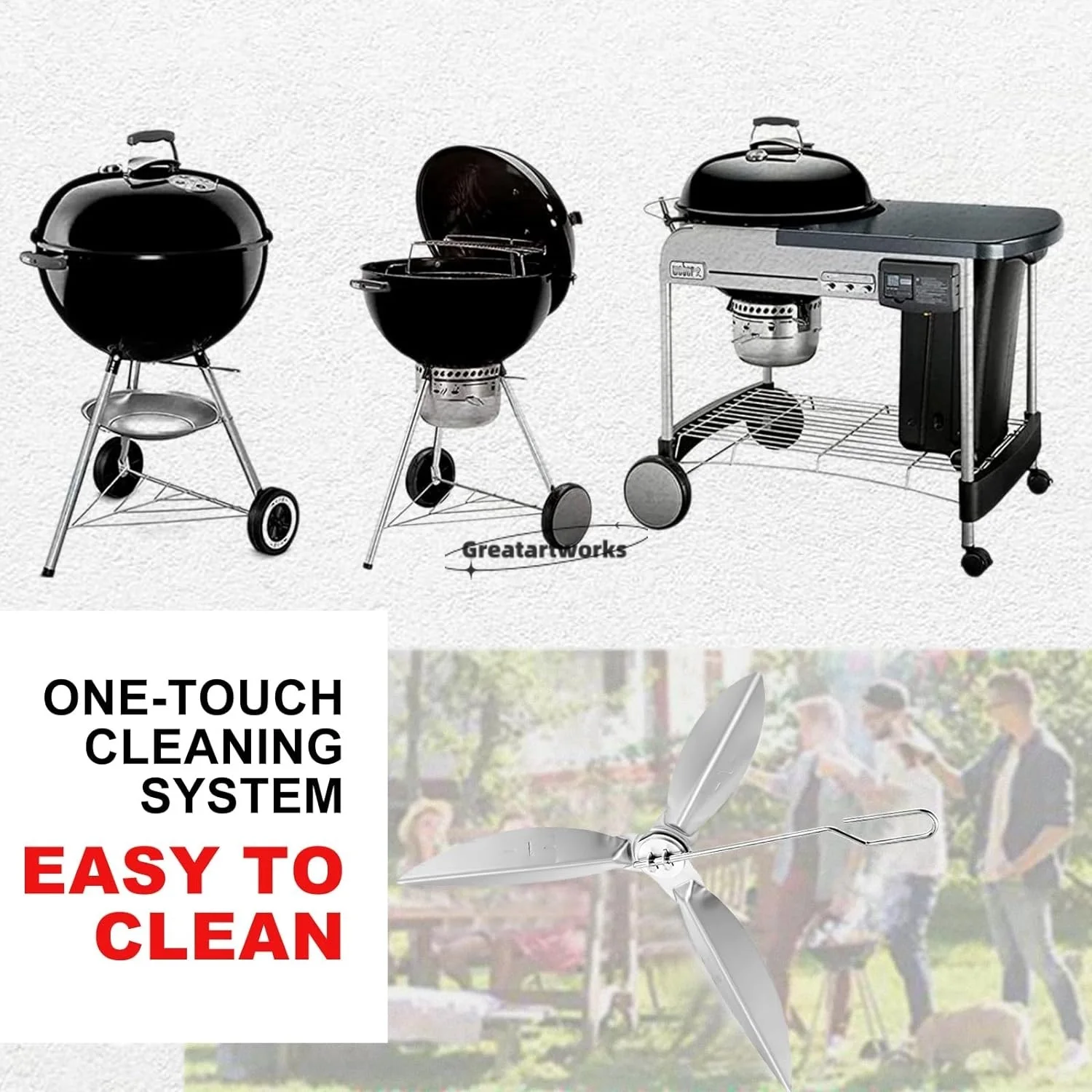 1 Kit 22-1/2-Zoll-Grills One-Touch-Reinigungssystem-Set passend für 57 cm Weber Holzkohlegrill/Wasserkochergrills Ersatz 7444 Reiniger