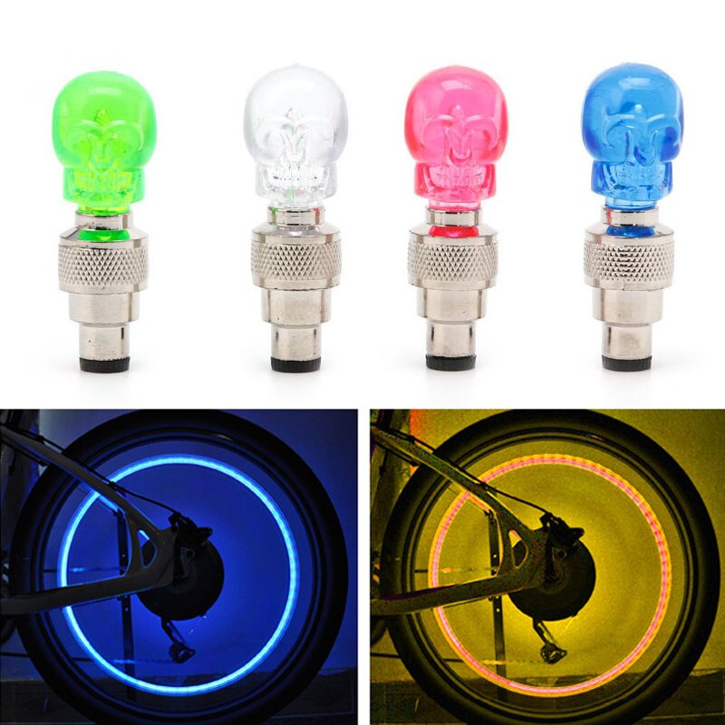 Lumières de Valve de vélo à tête de mort, lumière activée par le mouvement, lampe de cyclisme de sécurité à lumière LED, bouchons de Valve de pneu de roue, accessoires de vélo