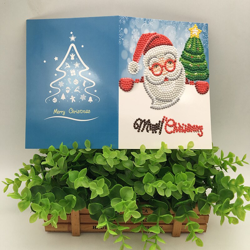 1Pcs Cartoon Paper Greeting Postcards Craft 5D DIY Diamond Painting Kids Festival Greet Cards Mini Santa Claus Merry Christmas: 4