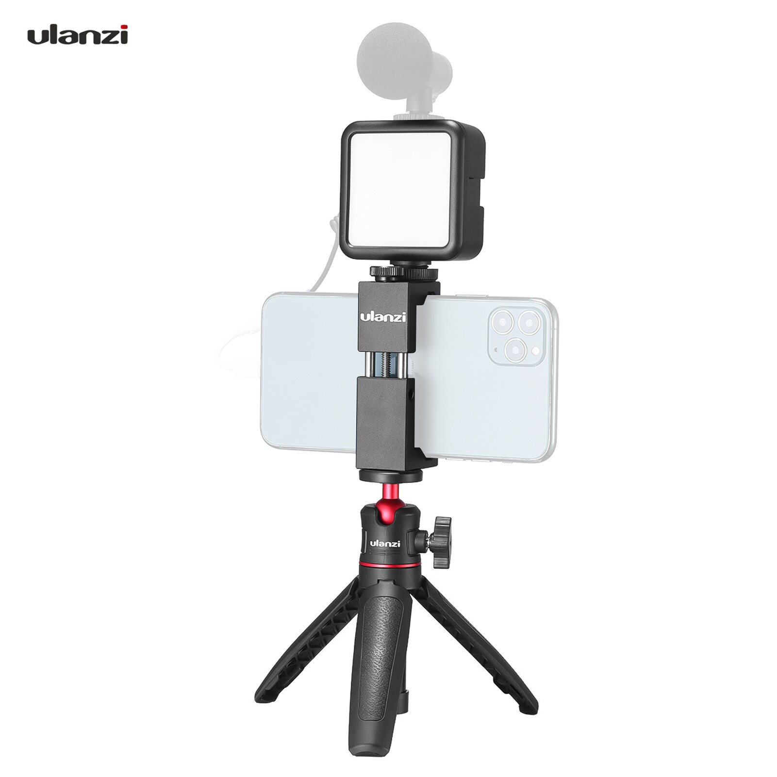 Ulanzi Telefoon Video Vlog Kit Met Selfie Stok Statief Led Licht Invullen Telefoon Klem Houder Universele 1/4 Koude Schoen Montage