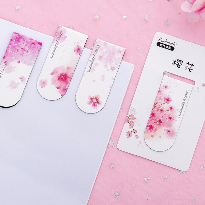 Marcapáginas magnético con hermosas flores de cerezo, Mini Carpeta de libros para estudiantes, creativa, pequeña y fresca, para oficina