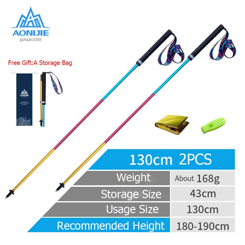 AONIJIE 110cm120cm130cm M-Pole Folding Ultralight Quick Lock Trekking Poles Hiking Pole Race Running Walking Stick Carbon Fiber