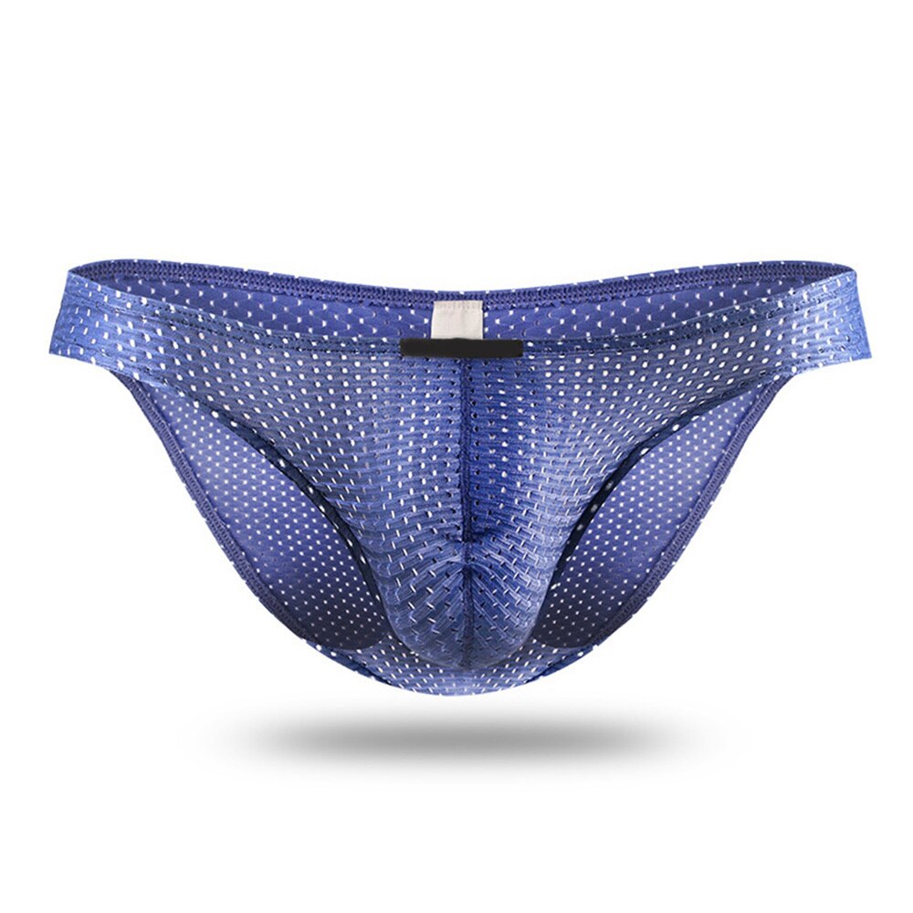 Tight Ice Silk Transparent Underwear Men Briefs Mesh Gauze Casual Triangle Breathable Panty Male Elastic Fabric Underpants: Blue / XXXL